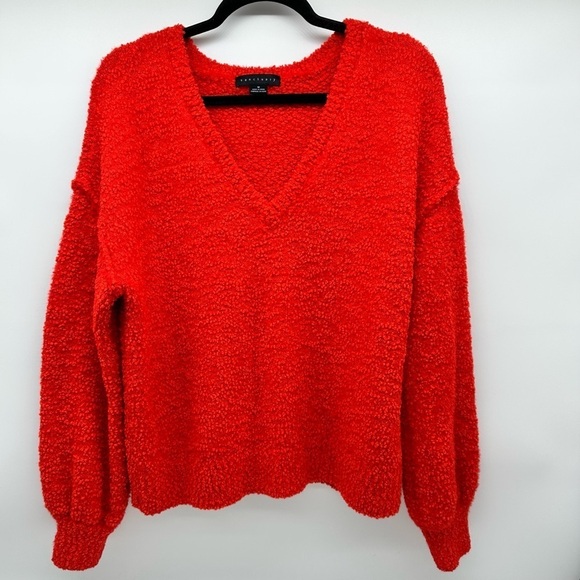 Sanctuary Teddy Sweater V-neck Red-Orange Slouchy Oversized Size Medium - Picture 1 of 10
